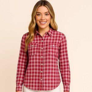 Hollister Womens Pink and White Checkered button Shirt Cottage Core Size Small